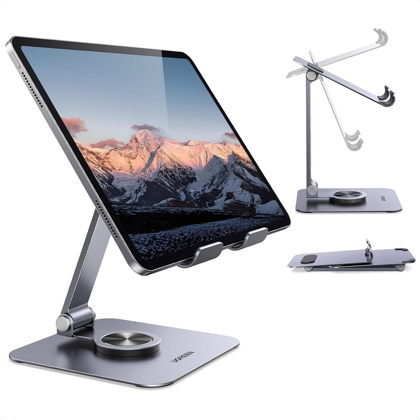 UGREEN 45860 iPad Stand 360° Rotatable Metal Phone and Tablet Stand Holder for Desk Adjustable Foldable Tablet Mount Compatible with All up tp 13'' Devices iPhone 16 Pro Max iPad Pro/Air/Mini Galaxy Tab