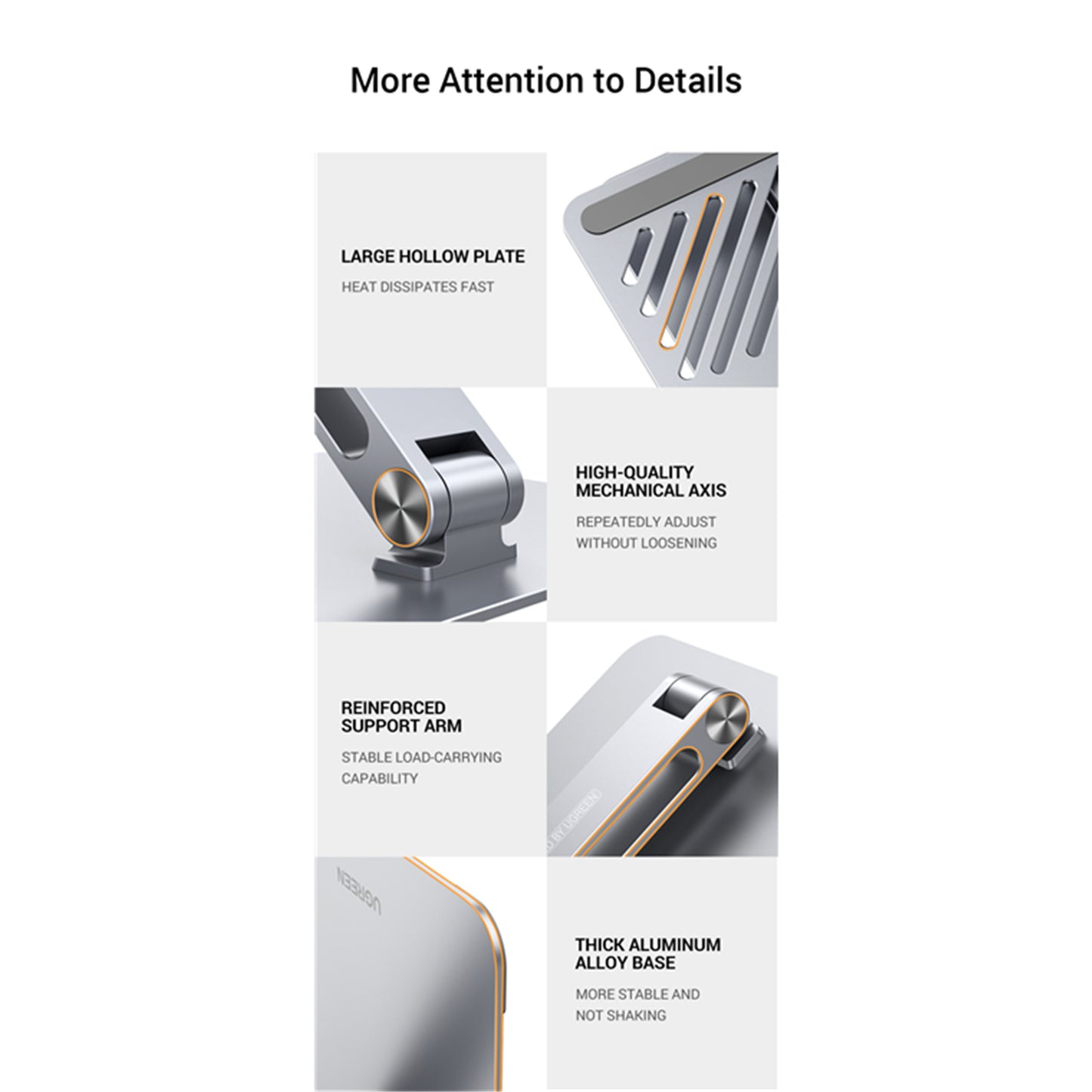 UGREEN 40291 Laptop Stand - Silver, Ergonomic Height Angle Adjustable, Compatible with 11.6" to 17.3" Apple MacBook / Laptops