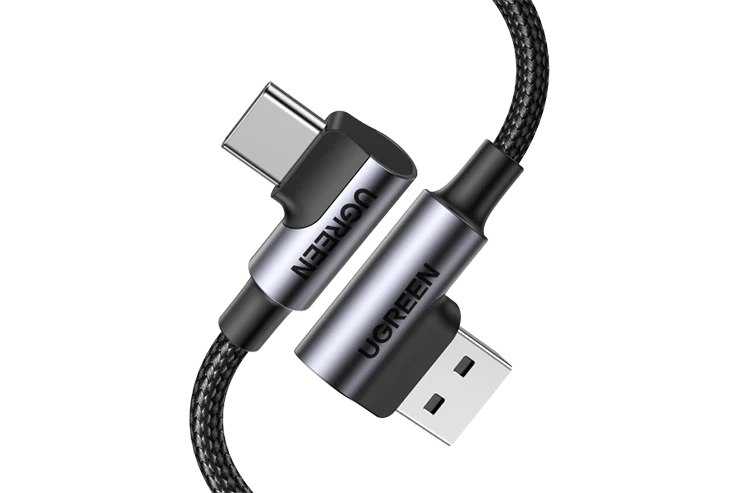 Ugreen UG-20856 1m Angled USB-C Male To Angled USB 2.0 A Male 3A Data Cable(90¡ãAngle)