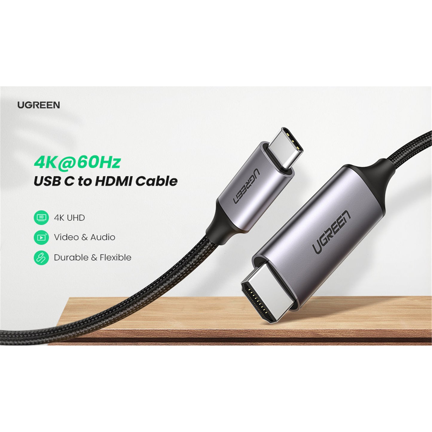 UGREEN UG-50570 USB-C to HDMI Cable - 1.5m - Grey / Black