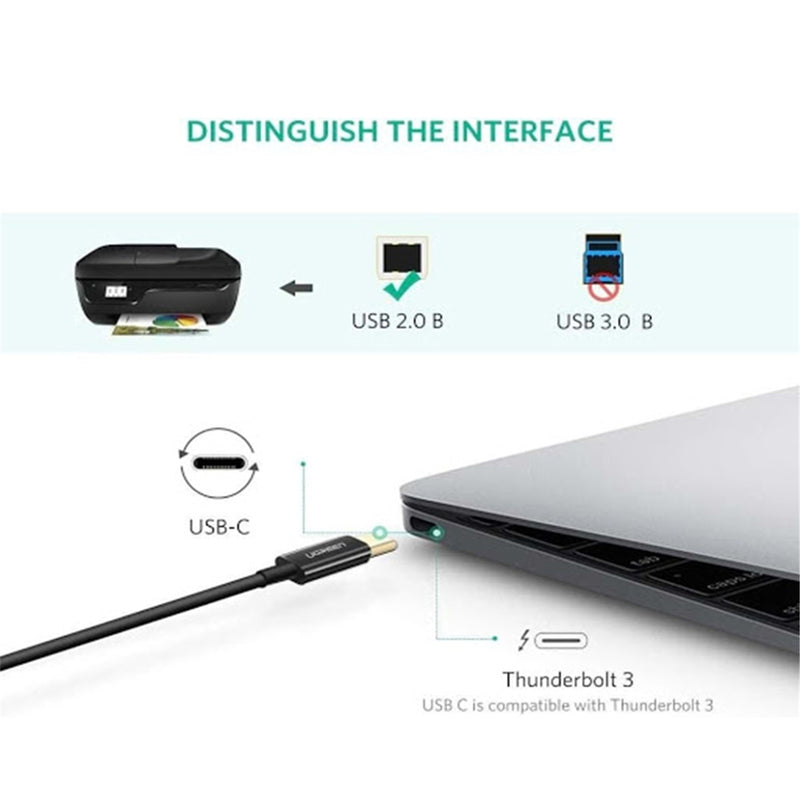 UGREEN UG-50446 USB 2.0 USB-C to USB-B Cable - 2m - Black