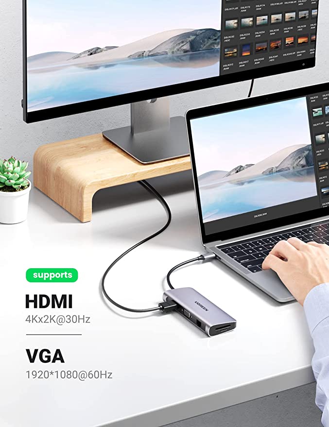 UGREEN 80133 USB C Hub 10 in 1 Type C Multiport Adapter Dock with 4K HDMI, VGA, Gigabit Ethernet, PD Charging, 3 USB 3.0 Ports, SD TF Card Reader, 3.5mm Compatible for MacBook Pro 2019 2018