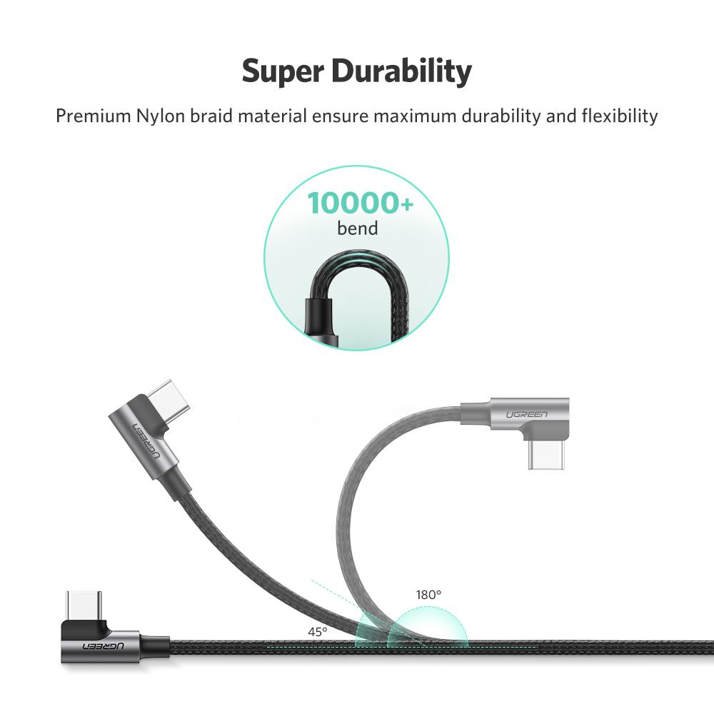 Ugreen 20856 1m Angled USB-C Male To Angled USB 2.0 A Male 3A Data Cable(90°Angle)