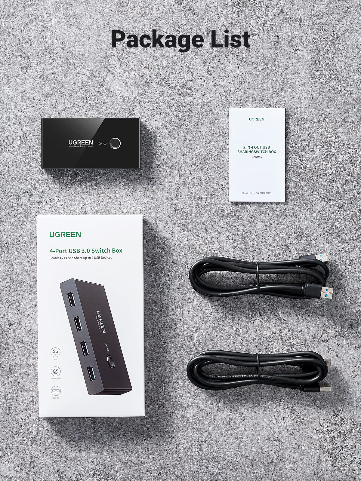 UGREEN 30768 2 In 4 Out USB 3.0 Sharing Switch Box