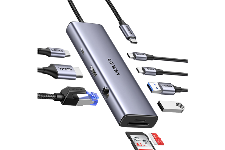 Ugreen 15375 USB-C to 2*USB3.0+2*USB-C+HDMI+RJ45+SD&TF +PD port Converter