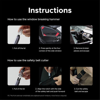 UGREEN UG-35347 Car Safety Hammer - Glass Breaker & Seat Belt Cutter; Handy Base for Quick Access & Storage; Rapid Breaking Even Underwater