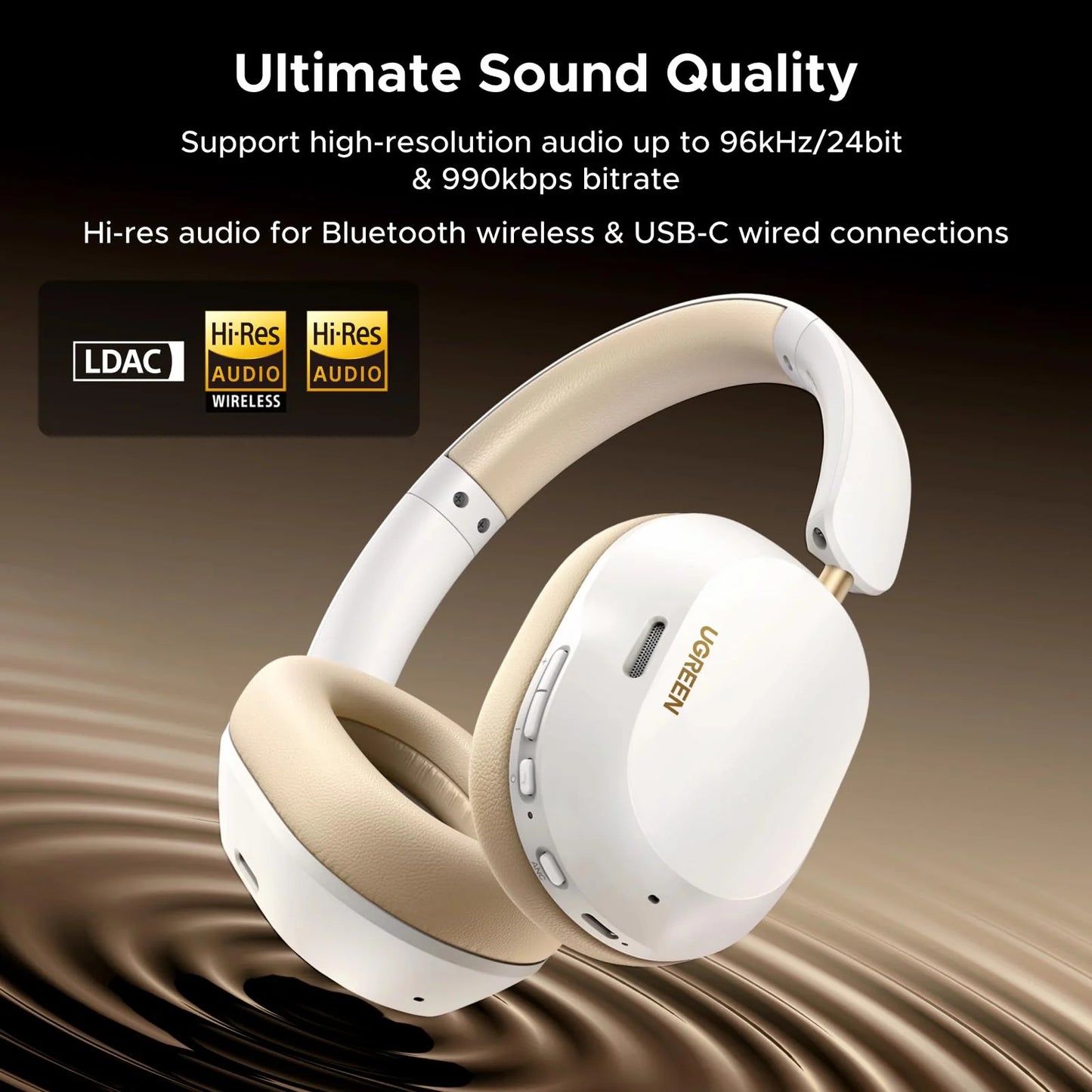 UGREEN 35758 HiTune Max5c Hybrid Active Noise-Cancelling Headphones - White