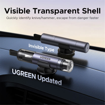 UGREEN UG-35347 Car Safety Hammer - Glass Breaker & Seat Belt Cutter; Handy Base for Quick Access & Storage; Rapid Breaking Even Underwater