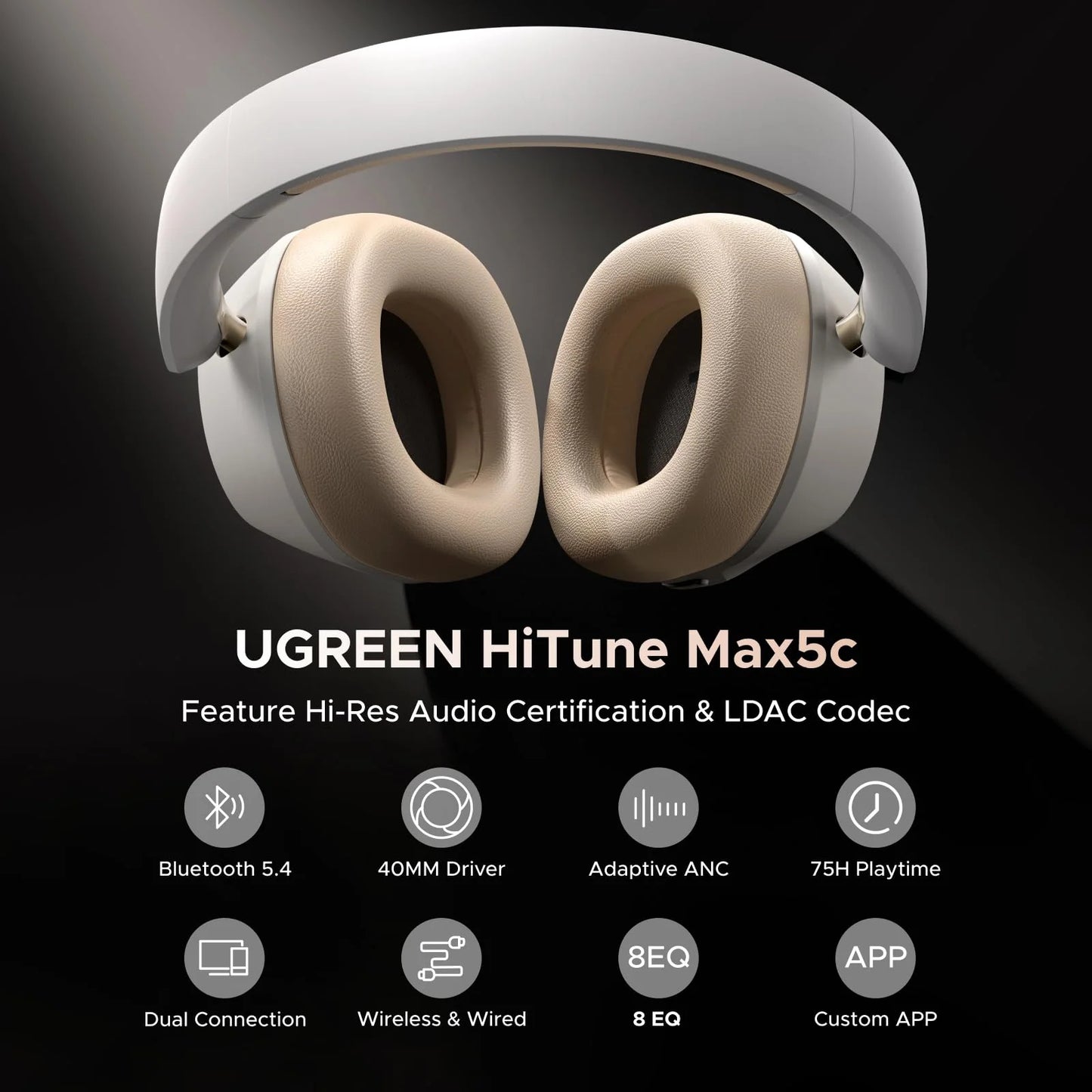 UGREEN 35758 HiTune Max5c Hybrid Active Noise-Cancelling Headphones - White
