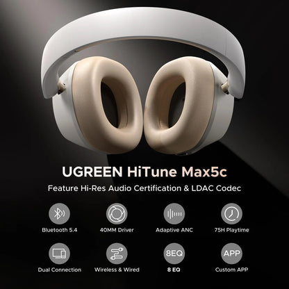 UGREEN 35758 HiTune Max5c Hybrid Active Noise-Cancelling Headphones - White