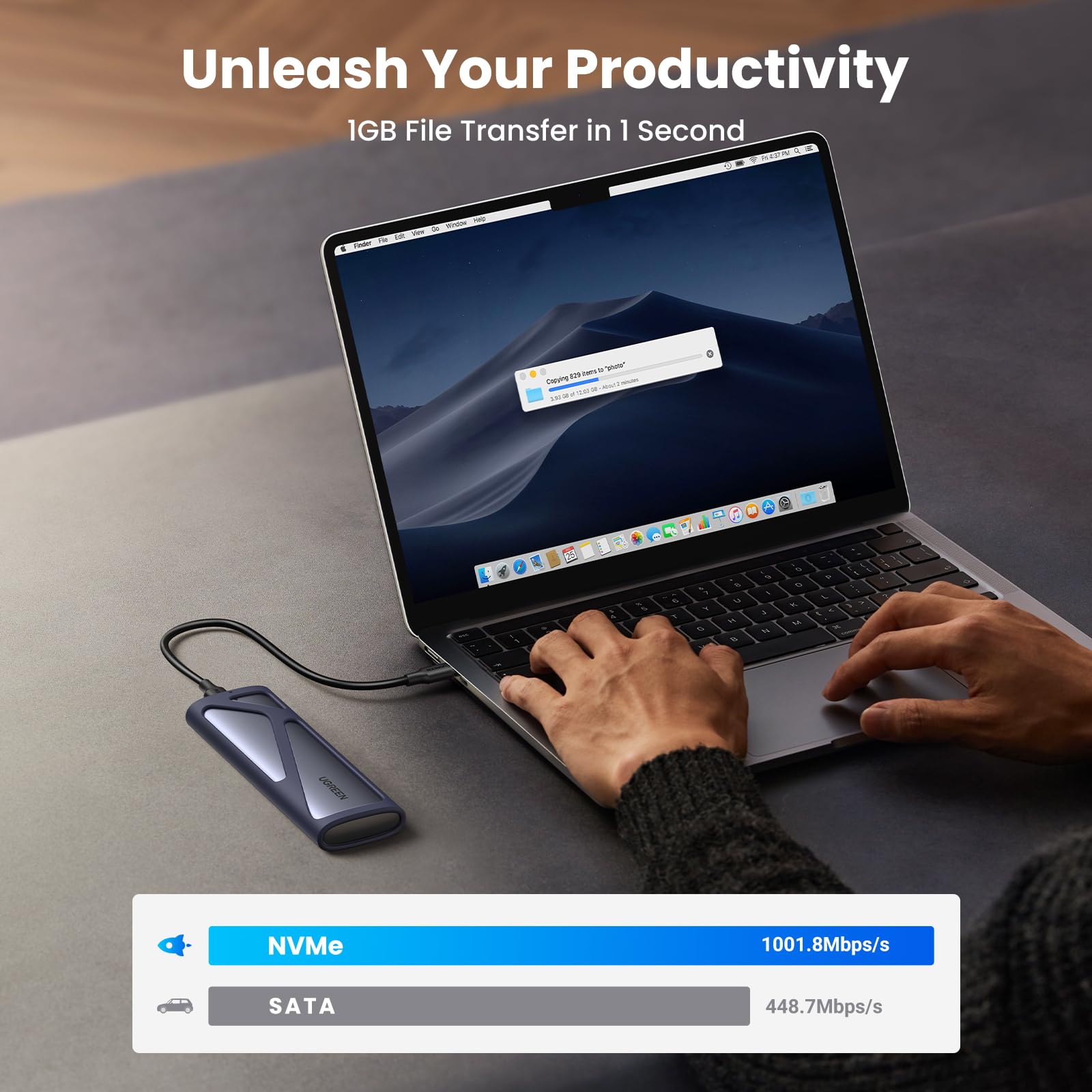セキュリティ niwaken UGREEN 90264 M.2 NVMe and SATA SSD Enclosure Reader, 10Gbps USB C