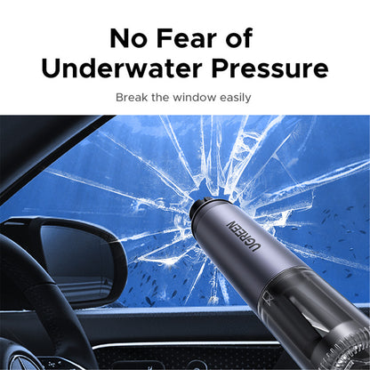 UGREEN UG-35347 Car Safety Hammer - Glass Breaker & Seat Belt Cutter; Handy Base for Quick Access & Storage; Rapid Breaking Even Underwater
