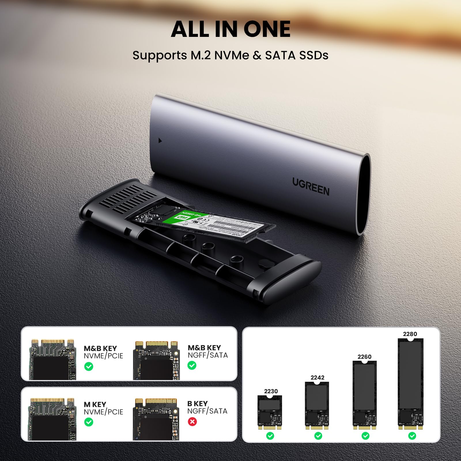 セキュリティ niwaken UGREEN 90264 M.2 NVMe and SATA SSD Enclosure Reader, 10Gbps USB C