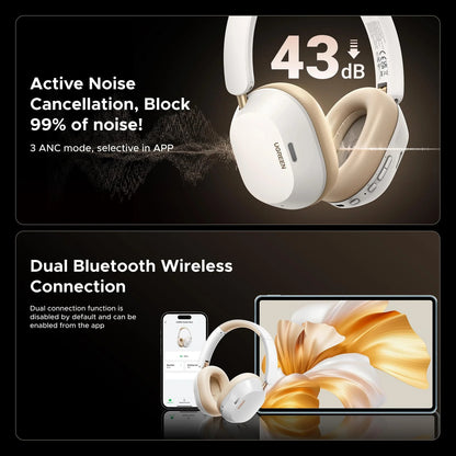 UGREEN 35758 HiTune Max5c Hybrid Active Noise-Cancelling Headphones - White