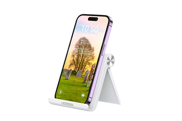 UGREEN 30285 Cell Phone Stand Holder Mobile Phone Dock Compatible with iPhone 16 15 14 13 12 11 Pro Max SE XS XR, Galaxy S24 Ultra S23 S22, Smartphone Holder for Desk, Adjustable and Foldable White