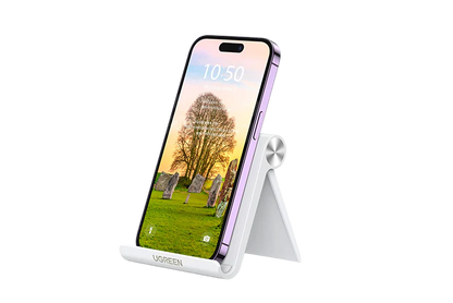 UGREEN 30285 Cell Phone Stand Holder Mobile Phone Dock Compatible with iPhone 16 15 14 13 12 11 Pro Max SE XS XR, Galaxy S24 Ultra S23 S22, Smartphone Holder for Desk, Adjustable and Foldable White
