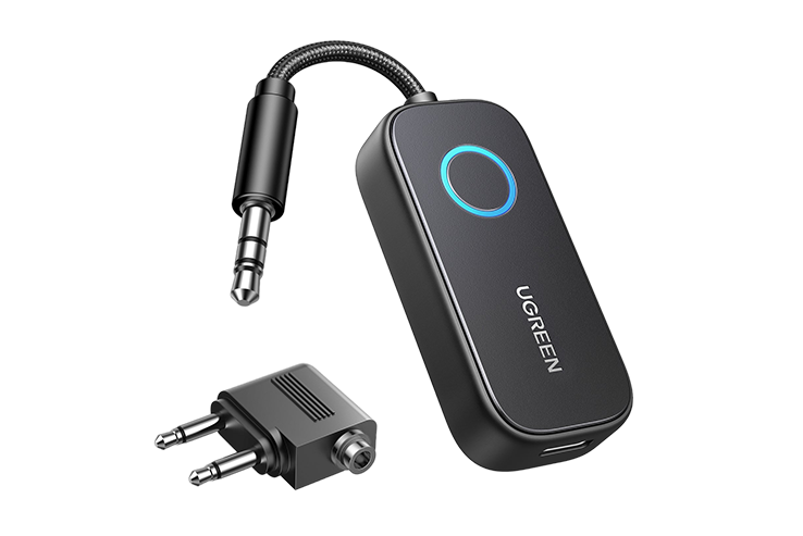 UGREEN 35222A Airplane Bluetooth 5.2 Transmitter Adapter for Airpods or Headphones Dual Pairs, 2-in-1 Wireless Bluetooth Audio Transmitter/Receiver for Any 3.5MM Jack on Flight, TV, Car Stereo, Treadmill