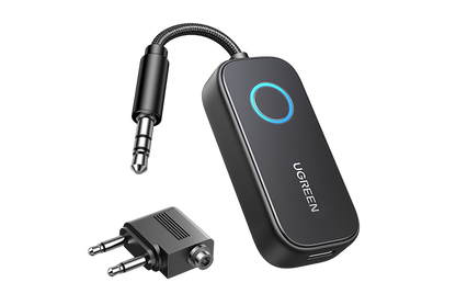 UGREEN 35222A Airplane Bluetooth 5.2 Transmitter Adapter for Airpods or Headphones Dual Pairs, 2-in-1 Wireless Bluetooth Audio Transmitter/Receiver for Any 3.5MM Jack on Flight, TV, Car Stereo, Treadmill
