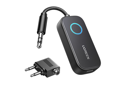 UGREEN 35222A Airplane Bluetooth 5.2 Transmitter Adapter for Airpods or Headphones Dual Pairs, 2-in-1 Wireless Bluetooth Audio Transmitter/Receiver for Any 3.5MM Jack on Flight, TV, Car Stereo, Treadmill