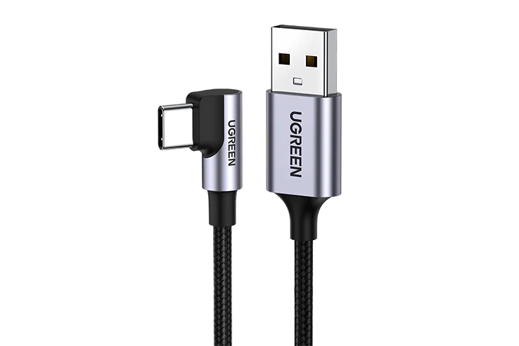 UGREEN 50942 Angled USB-C Male To USB2.0 A Male 3A Data Cable Black 2M