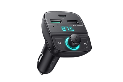 UGREEN 80910 Car Bluetooth Adapter - Bluetooth FM Transmitter for Car PD/QC 3.0 Car Charger for iPhone 13/12/12 Pro/11, Support Hand-Free Calling/MP3 Audio Playing/TF&USB Driver/Car Voltage Display