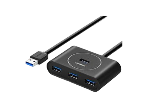 UGREEN 20290 USB3.0 4PT HUB W/USB-C PWR-BK