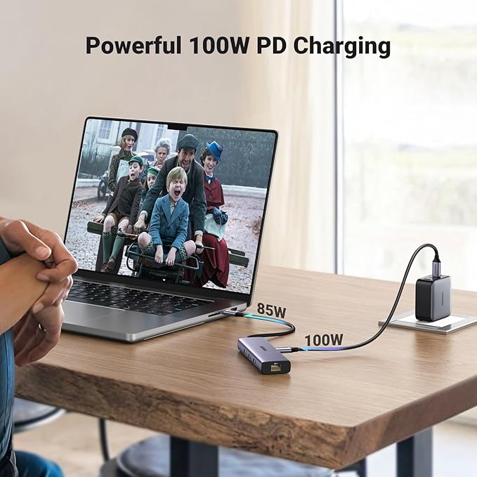 UGREEN 15598 Revodok 1061 USB C Hub 6-in-1 Gigabit USB C to Ethernet Adapter with 4K HDMI, 100W Power Delivery, 3 USB 3.0, Compatible with MacBook, iPad Pro, iPhone 15 Pro/Pro Max, Dell, HP, Chromebook.