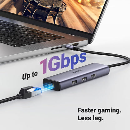 UGREEN 15598 Revodok 1061 USB C Hub 6-in-1 Gigabit USB C to Ethernet Adapter with 4K HDMI, 100W Power Delivery, 3 USB 3.0, Compatible with MacBook, iPad Pro, iPhone 15 Pro/Pro Max, Dell, HP, Chromebook.