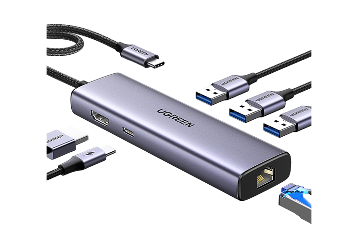 UGREEN 15598 Revodok 1061 USB C Hub 6-in-1 Gigabit USB C to Ethernet Adapter with 4K HDMI, 100W Power Delivery, 3 USB 3.0, Compatible with MacBook, iPad Pro, iPhone 15 Pro/Pro Max, Dell, HP, Chromebook.