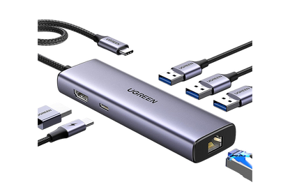 UGREEN 15598 Revodok 1061 USB C Hub 6-in-1 Gigabit USB C to Ethernet Adapter with 4K HDMI, 100W Power Delivery, 3 USB 3.0, Compatible with MacBook, iPad Pro, iPhone 15 Pro/Pro Max, Dell, HP, Chromebook.