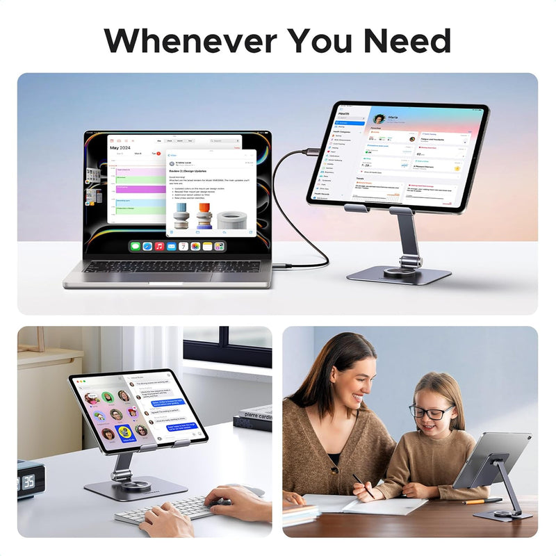 UGREEN 45860 iPad Stand 360° Rotatable Metal Phone and Tablet Stand Holder for Desk Adjustable Foldable Tablet Mount Compatible with All up tp 13'' Devices iPhone 16 Pro Max iPad Pro/Air/Mini Galaxy Tab