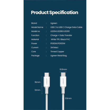 UGREEN UG-60520 USB 2.0 USB-C Cable - 2m - White