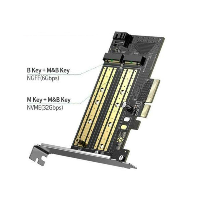 UGREEN 30715 NVMe PCIe Adapter, M.2 SSD M Key and M+B Key to PCIe 4.0 Adapter X4 X8 X16 Slot Card with Heat Sink, Up to 64Gbps Max, Size for NVMe M.2 SSD 2230 2242 2260 2280