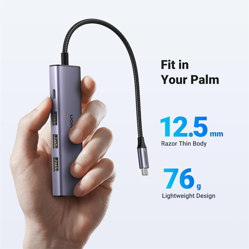 UGREEN 15597 USB C Hub, 5-in-1 USB-C Hub with 4K@60Hz HDMI, 100W Power Delivery, 3 USB-A 3.0 Data Ports, USB C Dock Adapter for MacBook Pro/Air, iPad Pro, Mac Mini, Surface, XPS, Thinkpad, Galaxy, and More
