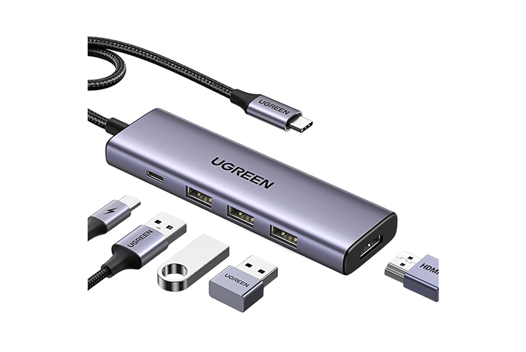 UGREEN 15597 USB C Hub, 5-in-1 USB-C Hub with 4K@60Hz HDMI, 100W Power Delivery, 3 USB-A 3.0 Data Ports, USB C Dock Adapter for MacBook Pro/Air, iPad Pro, Mac Mini, Surface, XPS, Thinkpad, Galaxy, and More