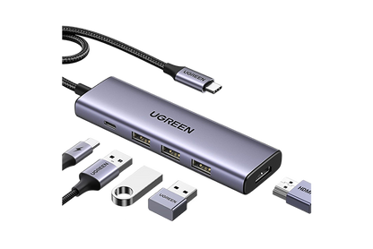UGREEN 15597 USB C Hub, 5-in-1 USB-C Hub with 4K@60Hz HDMI, 100W Power Delivery, 3 USB-A 3.0 Data Ports, USB C Dock Adapter for MacBook Pro/Air, iPad Pro, Mac Mini, Surface, XPS, Thinkpad, Galaxy, and More