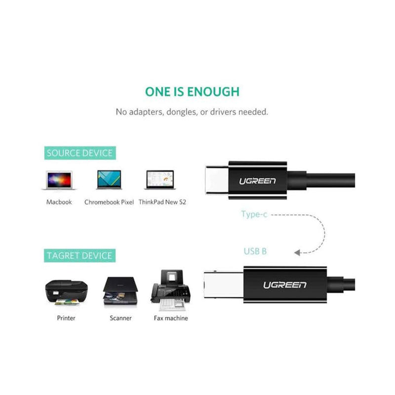 UGREEN UG-50446 USB 2.0 USB-C to USB-B Cable - 2m - Black