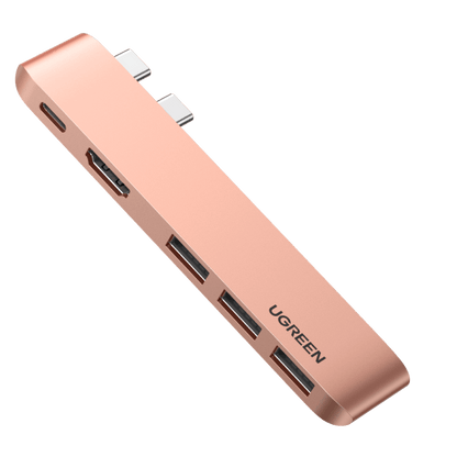 Ugreen 60559 Dual USB-C To HDMI+3*USB 3.0 A+Type C Female Converter Gray