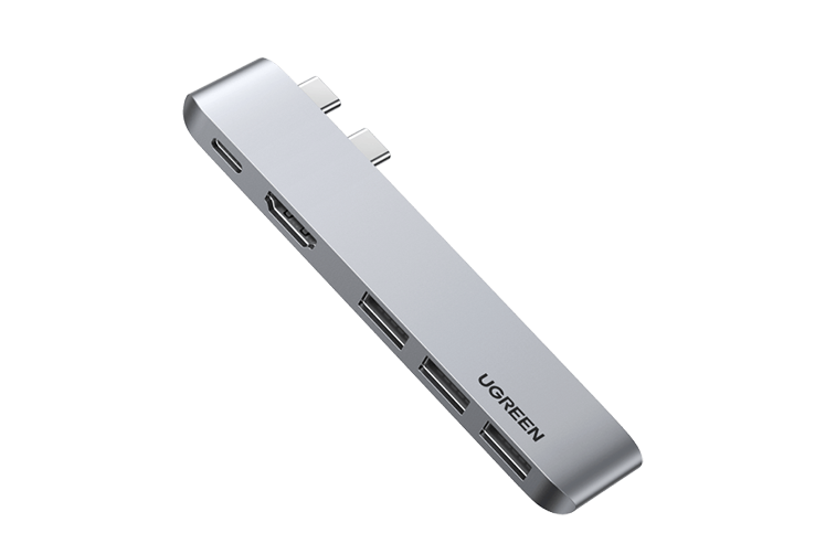 Ugreen 60559 Dual USB-C To HDMI+3*USB 3.0 A+Type C Female Converter Gray