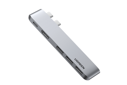Ugreen 60559 Dual USB-C To HDMI+3*USB 3.0 A+Type C Female Converter Gray