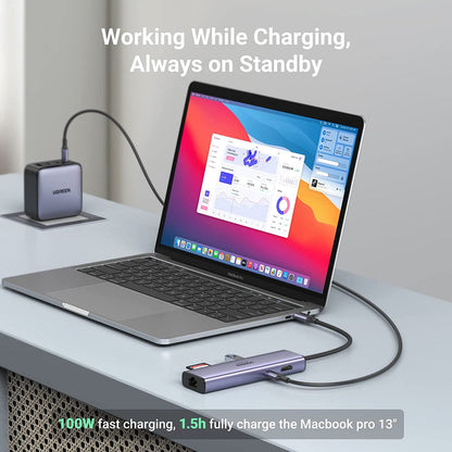 UGREEN Revodok 107 USB C Hub 7 in 1 Gigabit Ethernet 4K@60Hz HDMI, 100W PD Charging, SD/TF Card Reader, 2 USB A Data Ports Compatible with Mac,IPAD,Iphone