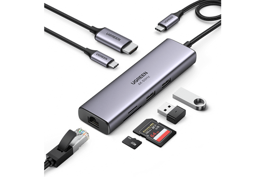 UGREEN Revodok 107 USB C Hub 7 in 1 Gigabit Ethernet 4K@60Hz HDMI, 100W PD Charging, SD/TF Card Reader, 2 USB A Data Ports Compatible with Mac,IPAD,Iphone