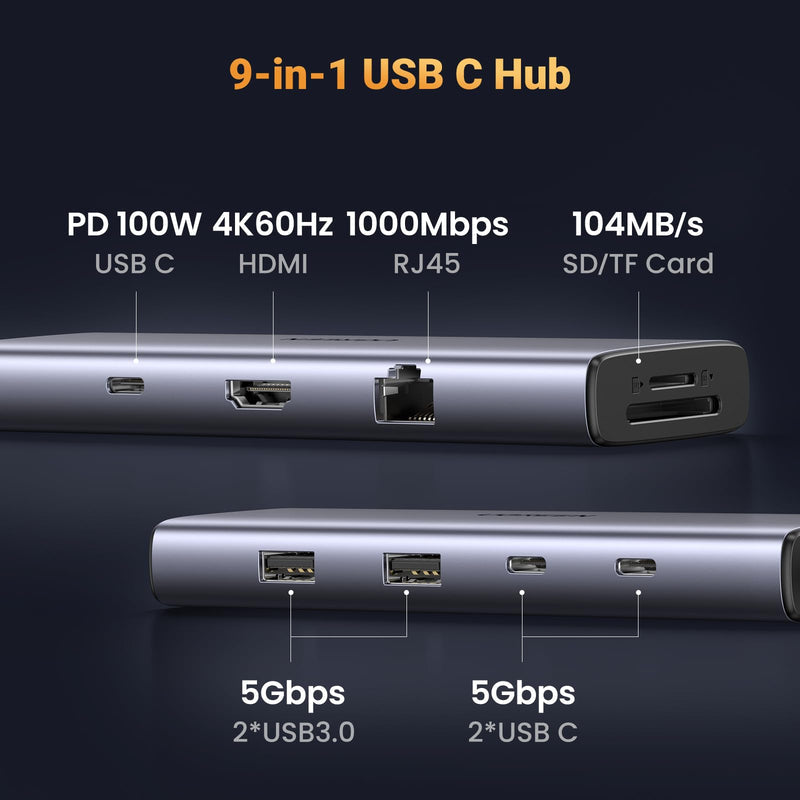 Ugreen 15375 USB-C to 2*USB3.0+2*USB-C+HDMI+RJ45+SD&TF +PD port Converter